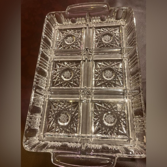 Vintage Czech Bohemian Hand Cut Crystal Antique Rectangular Tray 6 sections - Picture 5 of 6